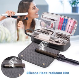 ELCUPA 2IN1 Hair Tools Travel Bag with Heat Resistant Mat for Flat Irons, Straighteners, Curling Iron, Hair Dryer Case Compatible with Revlon One-Step Hair Dryer, Shark Flexstyle, Hair Essentials