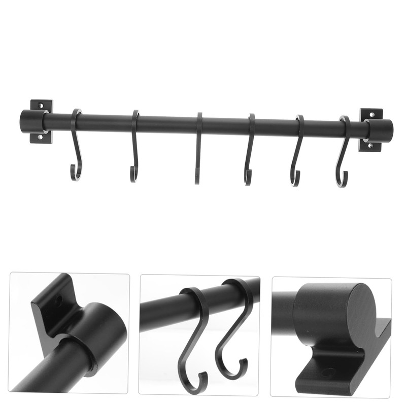 LIFKOME 1Pc Wall Mounted Kitchen Utensil Hook Rack Black Hanging