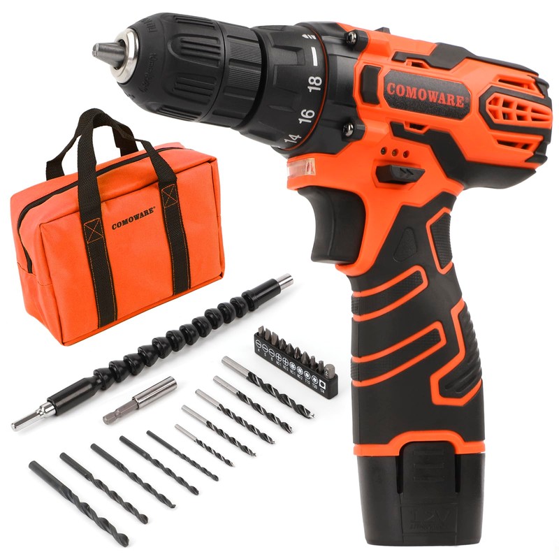 COMOWARE Cordless Drill Set, 12V Power Drill with Battery &