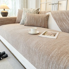 Ksriylm Chenille Anti-Scratch Couch Cover, Waterproof Vertical Striped Couch Slipcover, Sofa Cover for Pets, Cover for 3 Cushion Couch, Love Seat, Non Slip,Breathable,1 Pc 36''x70'' Size, Brown