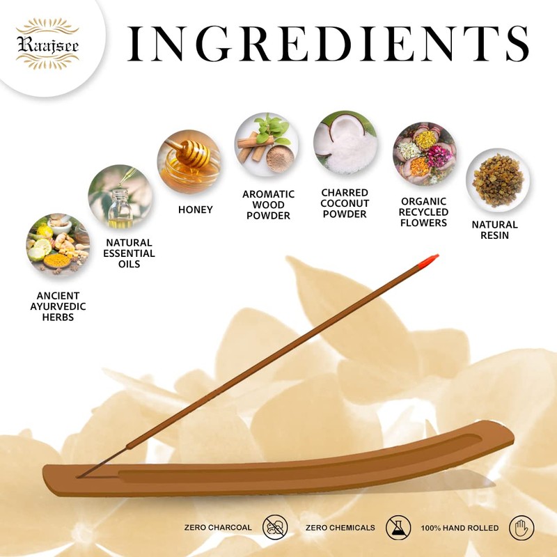 Raajsee Incense Sticks 12 Pack Set 15gm Each, -100% Organic