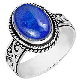 Lapis Lazuli Ring Size 5 Sterling Silver Plated For Women, Blue Stone September Birthstone Southwest Bohemian Jewelry Christmas Mother's Day Gifts For Her