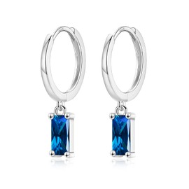 Sterling Silver Drop Hoop Earrings for Women, Small Silver Huggie Hoop Earrings with Dangle | Hypoallergenic Blue Cubic Zirconia Dangling Cartilage Helix Tragus Earring Jewellery Girls Gifts