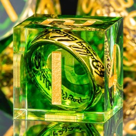 OUKELANWO Magic Lord of The Rings DND Dice Set D&D, Green Resin Sharp Edge Polyhedral Role Playing Dice with Gifts Box, Dungeons and Dragons LOTR RPG D and D Dice D20 D12 D10 D8 D6 D4