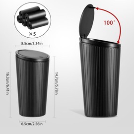 Car Bin with Lid, Pack of 2 Car Bin with Pop-Top Lid, Mini Vehicle Bin Waste Bin, Console or Car Door Bin, Car Accessories, Suitable for Cars, Offices (Black)