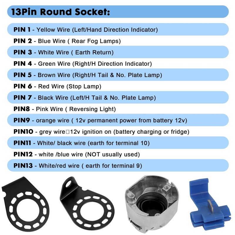 liangren 13-Pin Trailer Socket with 2 m Cable, Waterproof Towing