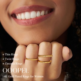 OOOPEL 3 Pcs Gold Rings for Women, 14K Gold Plated Stackable Rings for Women Non Tarnish Dainty 2mm Thin Gold Ring Set Twisted Rings Cubic Zirconia Thumb Rings for Women Bague Femme Or