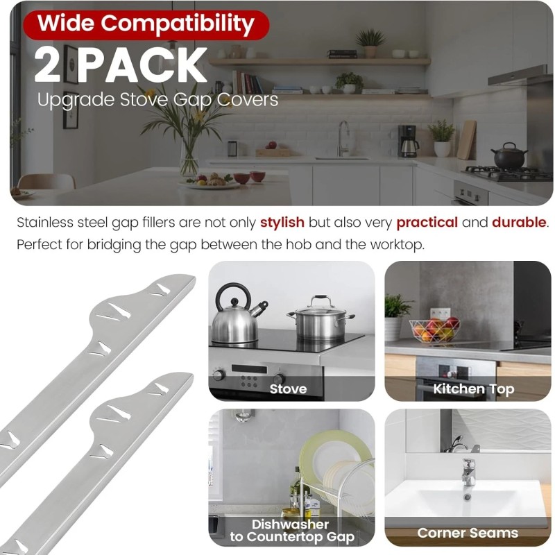 2 Pack Stove Gap Covers, 316 Stainless Steel, Length 25.5"-51"