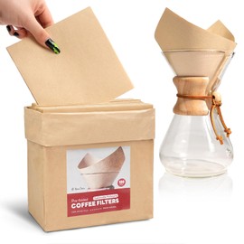 Brew Choice 100ct Pre-folded Unbleached Cone Coffee Filters, Upgraded 30% Thicker Natural Paper for Pure Taste, Compatible with Chemex Pour-Over Coffee Makers
