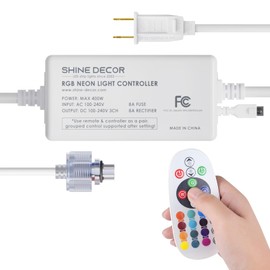 Shine Decor Controller with Remote, Male-Female Connectable Power Supply for 10mm W x 20mm H LED RGB Neon Rope Lights Only