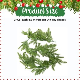 Watayo 2 Pcs Real Touch Norfolk Pine Garland- 4.9 Ft Artificial Realistic Christmas Garland for Mantle- Faux Norfolk Pine Cedar Garland for Christmas Fireplace Window Home Indoor Outdoor Decor