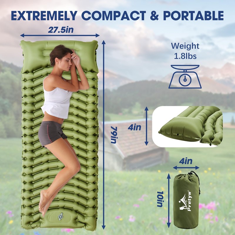 Pretyw Sleeping Pad for Camping - Ultralight Camping Mattress with