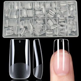 XIAOHEBAN 600 Pieces Tips for Gel Nails Square Medium 12 Sizes Full Cover Nail Tips Square Nail Tips for Gel Nails, Soft Gel Nail Tips for Cuticle Remover and DIY Nail Art - Press On Tips Transparent