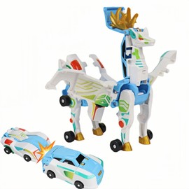 dahom Collision Transforming Dinosaur Car Toy,2 Magnetic Cars Transform into Dinosaur Toys for Kids,Boys,Girl,Toddler Fun Deformation Robot Unicorn Car Christmas Birthday Gift Toys (Blue-Deer)