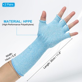 PATIKIL 12 Inch Cut Resistant Sleeves with Finger Grips, 2 Pair Forearm Protective Sleeves Level 5 Protection Arm Safety Protectors Sleeves for Thin Skin and Bruising, Sky Blue