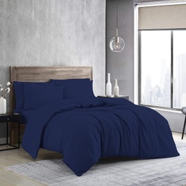 MistyMorning Plain Duvet Cover sets, Soft & Premium quality Bedding & Linen, Egyptian Cotton with 200 Thread Count. (Navy, Single)