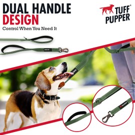 Tuff Pupper Heavy Duty Double Handle Leash with Twist Lock Carabiner Clip | Safety Lock for Strong Dogs | Reflective for Night Walks | 6ft for Medium & Large Dogs