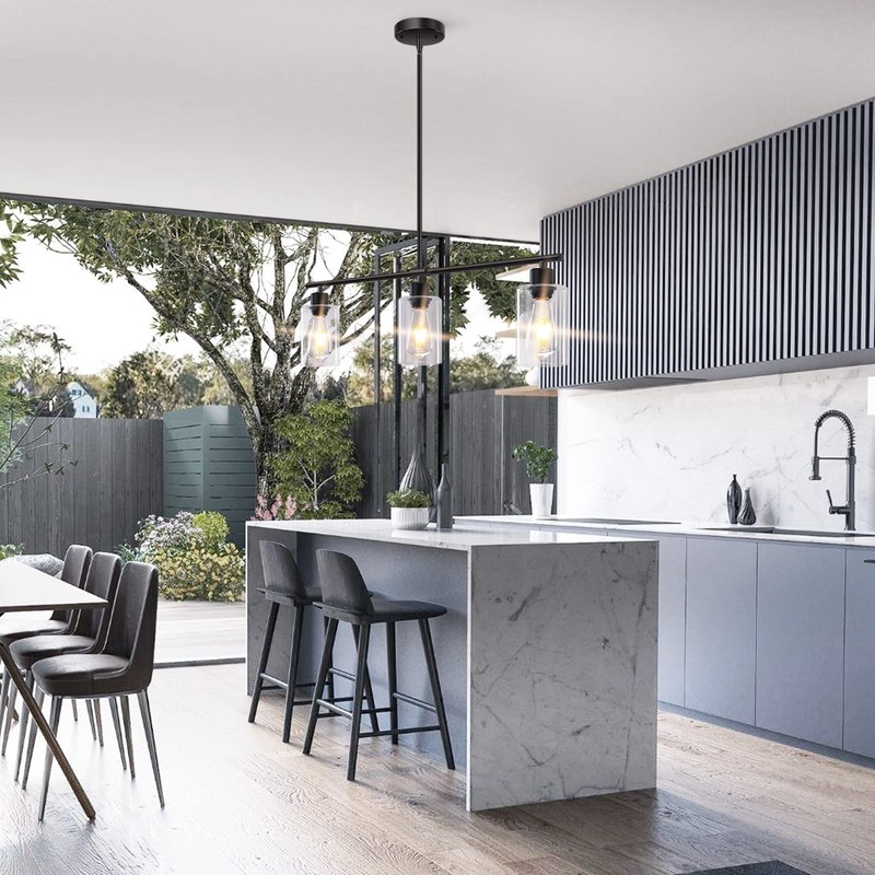 Yarlkav Kitchen Island Lighting, 3 Lights Linear Chandeliers Rectangle Pendant