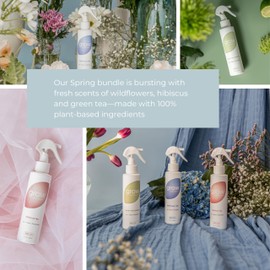 Grow Fragrance Spring 3-Pack – Non-Toxic Air Freshener Spray – Green Tea Matcha, Hibiscus Tea & Wildflower Rain – 100% Plant-Based Essential Oils – Safe for Home, Car & Linens – 5 oz Each