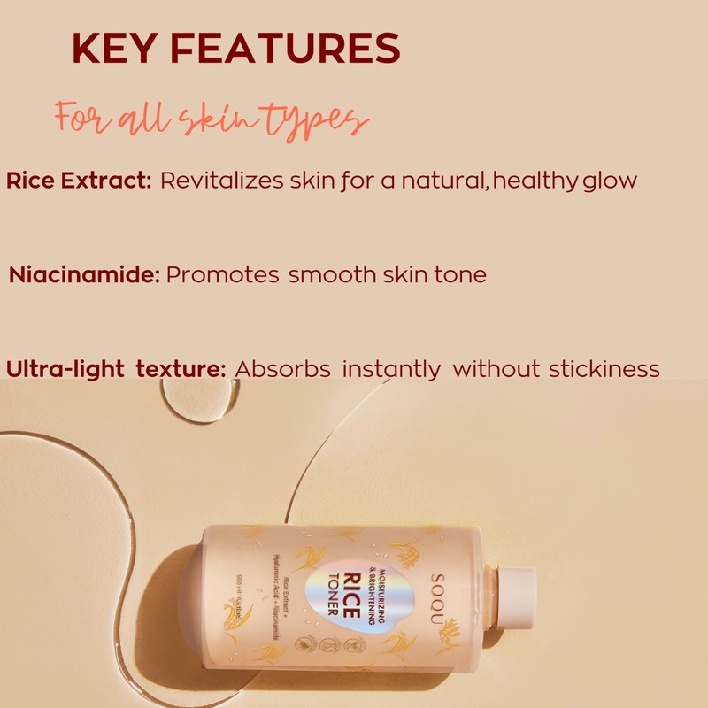 SOQU Moisturizing and Brightening Rice Toner - Enriched with Rice