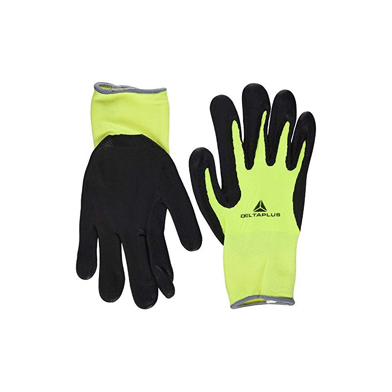 Delta Plus VV734JA10 Polyamide/Spandex Fine Knitted Gloves, Nitrile Foam/TPU Coating