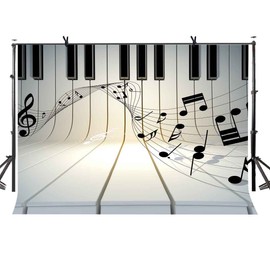 LYLYCTY 7x5ft Music Theme Backdrop Piano Black and White Key Music Symbol Music Element Photo Studio Photography Background Props Video Studio Props LYLX436
