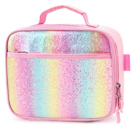 mibasies Kids Lunch Box for Girls Toddler, Insulated and Reusable Lunch Bag for School, Pink Blue Rainbow