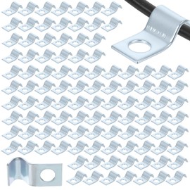 100 Pcs Outdoor Cable Clips, 1/4 Inch Cord Clips Stainless Steel Conduit Clamp Zinc Plated Wire Clamps Agricultural Fence Clamps Wall Cables Clip for Wire Installation, Tube Management, Cable Fastener