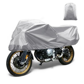 X AUTOHAUX Motorcycle Cover Outdoor Waterproof Motorbike Half 420D-PU Silver Tone Sunrain Protection Fit 265x105x65cm