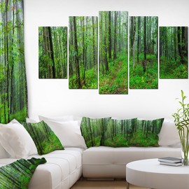 Designart Green Wild Dense Trees-Large Forest Wall Art Canvas-60x32 5 Piece, 60x32-5 Panels Diamond Shape