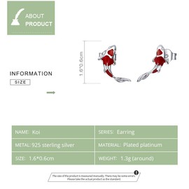 Fish Red Enamel Stud Earrings for Women 925 Sterling Silver Spring Koi Ear Studs Festival Silver Fashion Jewelry