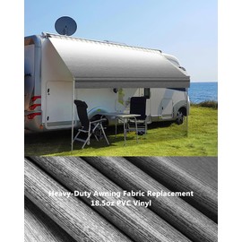 Xenjum RV Awning Fabric Replacement, 18.5oz Heavy-Duty Weatherproof Vinyl Camper Awning Replacement Universal Outdoor Canopy for RV, Trailer, and Motorhome Awnings-Light Gray Fade- 12'(Fabric 11'2")