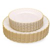 60 Pcs Ivory Scalloped Plastic Plates with Gold Trim, Heavy-Duty