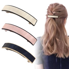 3 Stück Französische Haarspangen für Frauen, Haarspange Automatisch Groß Klassische, Französische Stilvoll Hair Clip, für Feines Haar und Mitteldickes Haar（Rosa, Weiß, Schwarz）