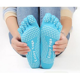 Veewon 4 Pairs Full Toe Non Slip Skid Yoga Socks with Toes Pilates with Grips Cotton for Women, Random Color