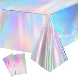 ChAuas Pack of 2 Colourful Plastic Tablecloths, Laser Holographic Tablecloths, Rainbow Colourful Birthday Tablecloth, Rectangle Waterproof Tablecloth, for Decorating Children's Birthdays, 137 x 274 cm