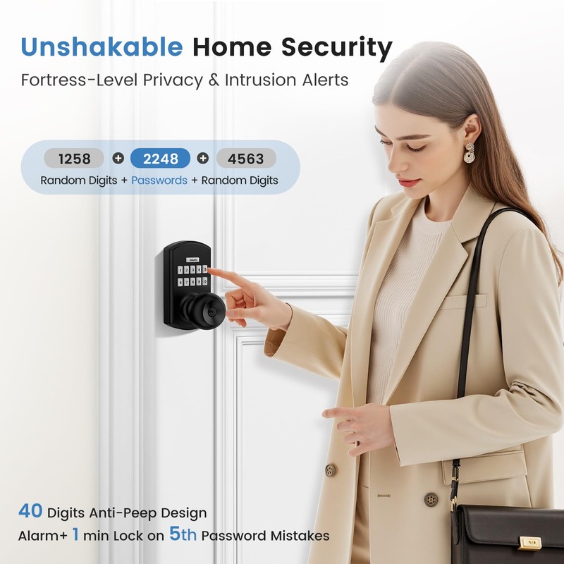 Hidalife Smart Door Knob with Keypad, Keyless Entry Door Lock