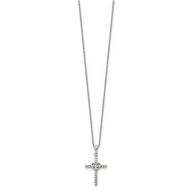 Auriga Fine Jewelry Stainless Steel Polished with Cubic Zirconia Cross with Heart Pendant on an 2 inch Extension Cable Chain Necklace 20"