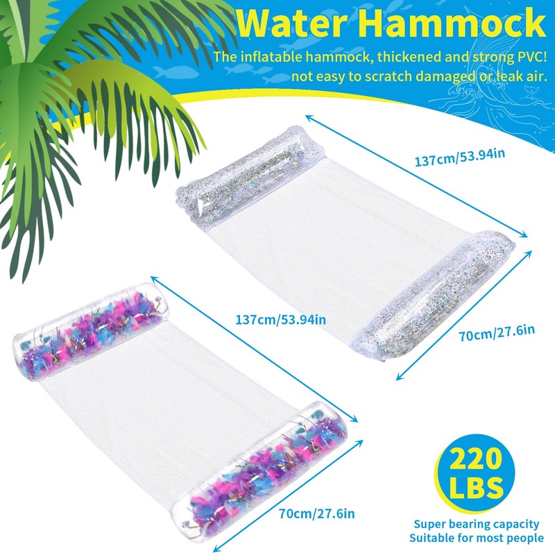 Kinwers Water Hammock with Net, Pack of 2 Pool Air