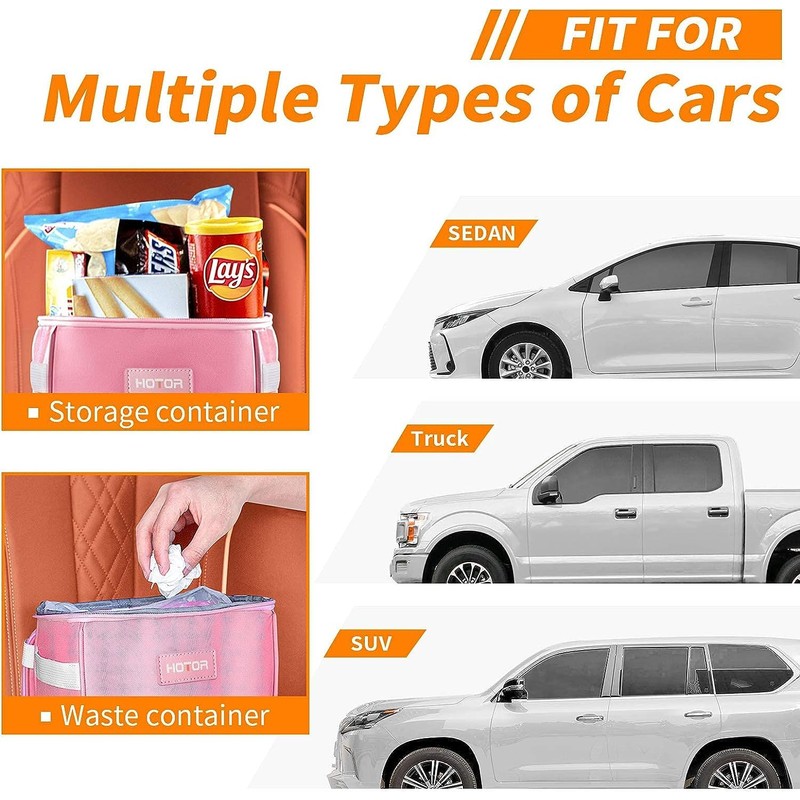 HOTOR Car Trash Can with Lid and Storage Pockets -