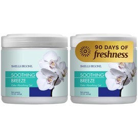 SMELLS BEGONE 15oz Gel Odor Eliminator - Absorb & Remove Tough Odors in Pet Areas, Bathrooms, Basements, Garage, Cars, RVs & Boats - Eliminate Odors Quickly (2-Pack, Soothing Breeze)
