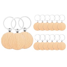 YBGGJO Wooden Key Chain, Round 15 Piece Set, Number Tag, Luggage Tag, Round Shape, Solid Color, Key Tag, Name Holder, Lost Prevention, Handmade Material, DIY, Set of 15