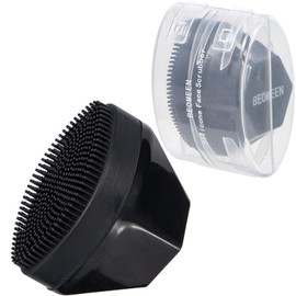 2 Pack Silicone Face Scrubber, Beomeen Handheld Facial Cleansing Brush Exfoliating Brush Blackhead Scrubber Flat Top, Soft Bristles Waterproof for Face Skincare with Protective Case(Black)