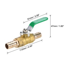 sourcing map Ball Valve Shut-Off Valve, 16mm Hose Barb to 16mm Hose Barb, Pipe Tube Fittings, 90 Degree Operation Handle, Brass Valve with Hose Clamps and Thread Seal Tape, 1 Set