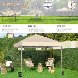 Yaheetech 10x10 1-Person Setup Pop Up Canopy Tent, Instant Portable Commercial Canopy Tent, Outdoor Gazebo with 1-Button Push, Wheeled Bag & 4 Sandbags for Home, Party & Outdoor Activities, Beige