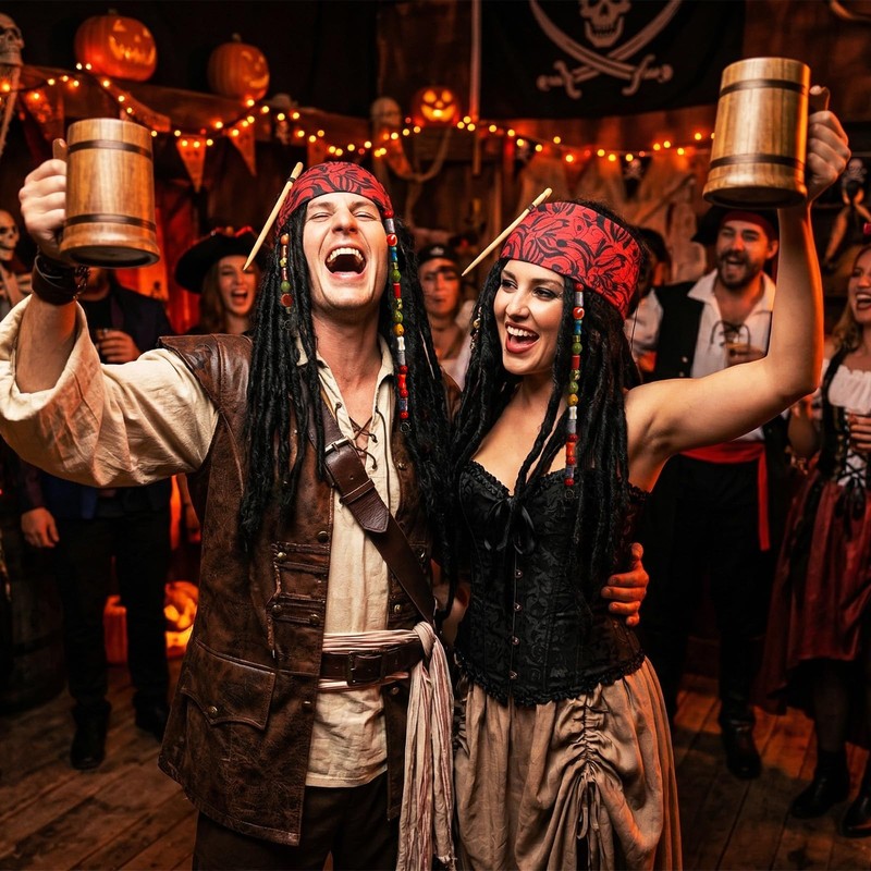 AQEWK Pirate Captain Dreadlock Wig Set - Pirate Wig for