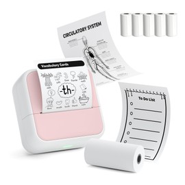 Inkless Thermal Sticker Printer - PrintPods, Mini Printer, Sticker Maker, Pocket-Sized, Bluetooth Portable for Phone, Study Notes, Diagrams & Photos, DIY, Kids Gift | 5 Adhesive Paper Rolls (Pink)