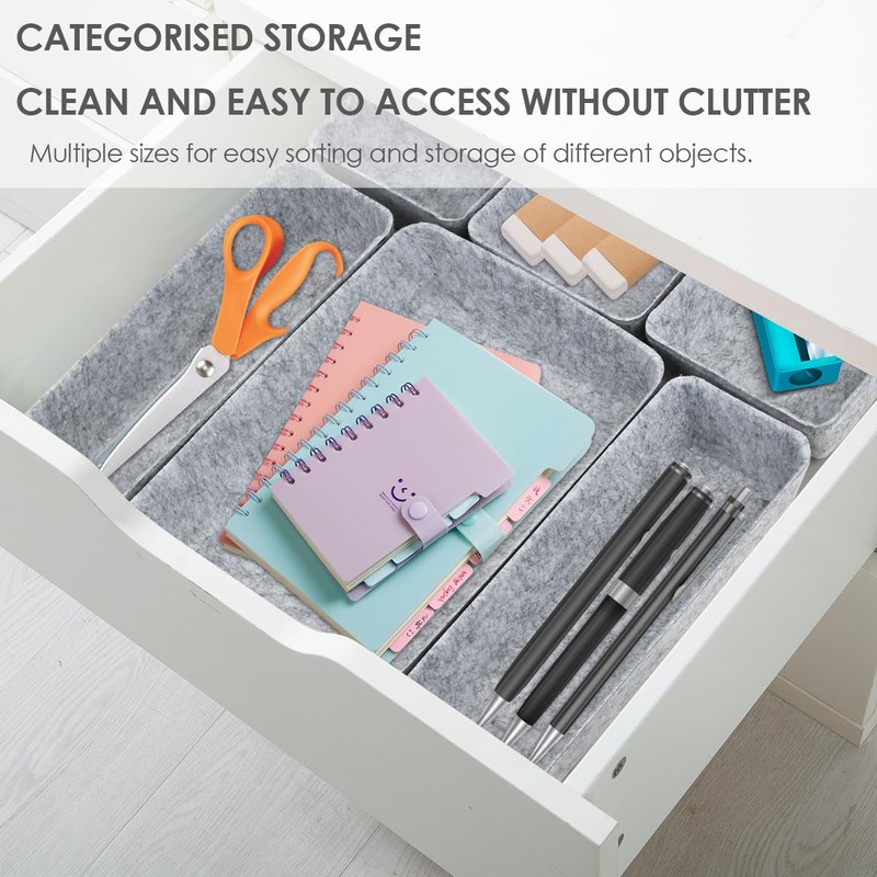MOPLA Pack of 8 Felt Drawer Organiser System, Felt Basket