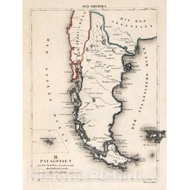 Historic Map : Patagonia (Argentina and Chile), South America R. Patagonien 1830, Vintage Wall Art : 18in x 24in