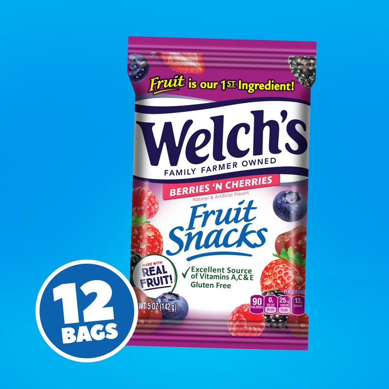 Welch's Fruit Snacks, Berries 'N Cherries Snack Box, Gluten Free,
